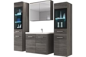 MIRJAN24 Udine II - Set di mobili da bagno con lavabo e sifone, bagno moderno, completo, con specchio, mobiletto per lavabo, armadietto alto, senza illuminazione, Bodega