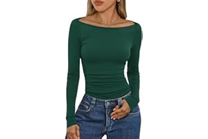 Aottori Camiseta Cuello Barco Mujer Elegante Manga Larga Camisetas Interior Básica Canalé Ajustada Elástica Lisa Ligera Casual Túnica Top