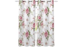 LKCD Verdunkelungsvorhänge, Rosa Blume Pflanze Rose Superweiche, Feste, Wärmegedämmte Öse - 2Er-Set, Schutzvorhänge Für Schlafzimmer, Kinderzimmer 234X230CM