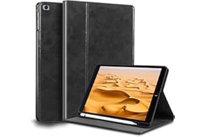 Gexmil Hülle für iPad Mini 5./4. Generation 2019/2015 7,9 Zoll Echt Leder Hülle mit Stylus Halter Anti-Fingerabdruck,Automatischer Schlaf/Aufwachen,Einstellbarer Ständer,Öl Wax Schwarz