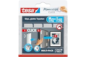tesa Powerstrips CLICK - Klett-Klebepads zum An- und Abklicken von Bilderrahmen und Wanddekorationen ohne Bohren - selbstklebende Klettband-Strips mit ON und OFF Click-System - 6 x 2 M, 8 x 2 L