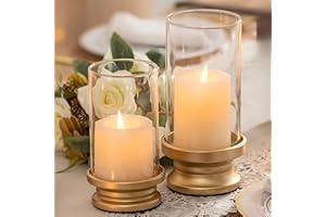 NUPTIO Portavelas Huracán Oro Juego 2 Portavelas Velas De Pilar con Funda Vidrio Transparente - Soportes Pilares Metal Decorativos Fiesta Boda Navidad Vacaciones Mesa De Comedor Centro Mesa