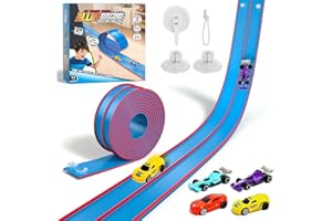 SUNRAD 4.5M Race Car Track Flexible Race Track for Kids,Toy Car Ramp Rolls up Portable Dual Racetrack,Toy Car Track with 4 Cars 2 Suction Cups, Christmas Birthday Gifts for 3 4 5 6 7 Years Old Boys