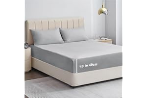 Aisbo King Size Fitted Sheet Grey - Extra Deep Pocket Bed Sheet 16 inch 40 cm - Microfiber Bottom Sheet, 150x200cm