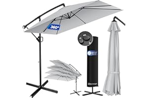KESSER® Ampelschirm Holly Sonnenschirm Rechteckig inkl. Abdeckung mit Kurbel | Kurbel-Schirm mit Ständer UV-Schutz Aluminium Wasserabweisend Ø350cm Gartenschirm Marktschirm Hellgrau