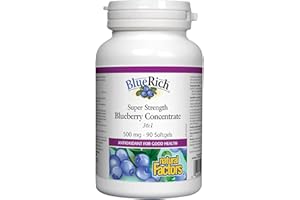 Natural Factors, Super Strength Blueberry Concentrate (Extrait de Myrtille), 500mg, Hautement Dosé, 90 Capsules molles, Sans Soja, Sans Gluten, Sans OGM