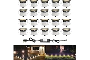 INDARUN Warm White Led Decking Lights Waterproof IP67 Ø45MM 12V 1W - Led Plinth Light Kits for Terrace/Patio/Path/Wall/Garden/Decoration, 20 Packs