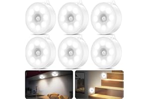 DAPHOMEU Lumiere detecteur de Mouvement Interieur, Lampe led Detecteur de Mouvement，3*AAA Fonctionnement à piles, Lampe led sans fil, pour armoire, escaliers, placard, cuisine (6 morceaux de blanc froid)