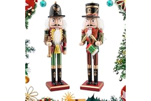 Szhhrxi 2025 Handbemalt Nussknacker aus Holz, 2 Großen Weihnachtsfiguren, Soldat im Erzgebirge Stil - Traditionelle Weihnachtsdekoration für Zuhause (C)