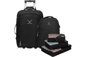 Hynes Eagle 2 in 1 Travel Bag 63L Torba podróżna plecak wózek plecak plecak z kółkami z odpinanym plecakiem i kostkami do pakowania, czarny, Mochila