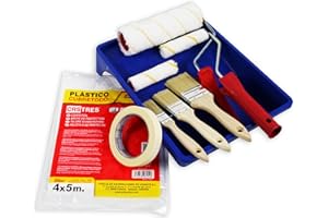 CRINSTON KIT rullo per pittura antigoccia + KIT pennelli piatti + telo protettivo universale 20m² + secchio da pittura grande + nastro di carta.