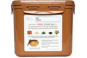Crazy Korean Cooking Premium Kimchi, pojemnik do fermentacji i przechowywania kapusty kiszonej z wewnętrzną pokrywką próżniową, piaskowy brąz, 3,4 l (3,4 l) - 1 opakowanie)