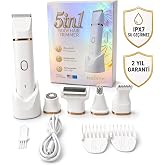 Kadın Tıraş Makinesi Series 5+1 Seti,Y&uuml;z/Sa&ccedil;/V&uuml;cut, Hassas B&ouml;lge, Y&uuml;z &amp; Genital B&ouml;lge, IPX7 Su Ge&ccedil;irmez, Seramik Bı&ccedil;ak, Şarj 