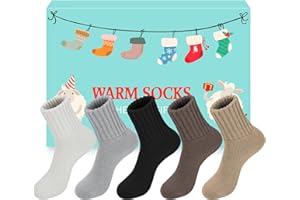 Beaulov Damskie skarpety zimowe z wełny merynosów, ciepłe skarpety z grubej wełny, skarpety z dzianiny dla kobiet, prezent, A-beżowy+czarny+jasnoszary+kawa+khaki, Rozmiar uniwersalny