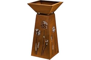 ‎ROSTIKAL Rostikal Blumensäule Outdoor Metall - 72 cm - Pflanzsäule mit Schale Abnehmbar - Handgefertigte Edel-Rost Gartendeko - Wetterfeste Deko für Frühling, Garten, Wohnzimmer, Balkon