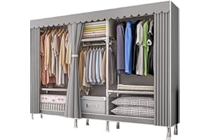 Dictstarst Armadio In Stoffa, Armadio Richiudibile Cabina Salvaspazio Guardaroba Non Tessuto Appendiabiti In Tessuto 207x46x173cm (Grigio)