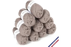 BERGERE DE FRANCE Bergère de France - BARISIENNE 7, lot de 10 pelotes de laine à tricoter et au crochet (10 x 50g) - 100% Acrylique - 6,5 mm - Fabrication Française - Gros Fil Rond très Doux - Brun (STUC)