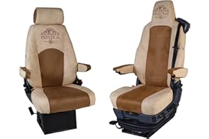 PRESTIGE LINE Housse Siege Voiture pour Camions pour Scania série R, S Configuration des sièges B Siège Passager Pliant/Dépliant Beige Ergonomique Fabriqué en éco-Cuir imperméable