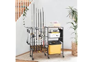 uyoyous Rutenhalter Angelrutenhalter mit Rädern, Rutenständer Angelausrüstung, Angelzubehör Angelrute, Freistehende Angelrute Tackle Cart Wagen für bis zu 12 Ruten