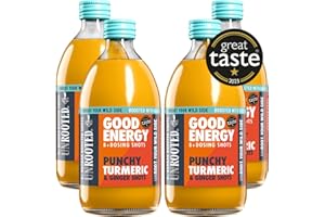 UNROOTED Punchy Turmeric Shots Multipack - Immune System and Natural Energy Booster - 4 x 500ml Dosing Bottles - Turmeric, Ginger, Orange, Carrot & Baobab