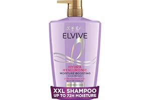L’Oréal Paris Shampoo For Dehydrated Hair, Elvive Hydra Hyaluronic With Hyaluronic Acid, 72H Moisture Boost For Shiny Bouncy 