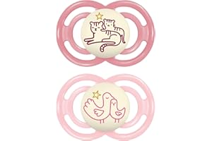 MAM Chupete que Brilla en la Oscuridad, a Partir de 6 Meses, Tetina Extra Delgada y Flexible de Silicona de Fácil Aceptación, con Caja Autoesterilizadora, MAM Perfect, Rosa Brillante, Pack 2uds