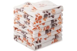 Tatuo 4 Copertine per Pet Cuccioli Coperte in Pile con Stampa di Zampe per Gatto Piccolo Medio Tappetini da Letto Caldi Morbidi per Dormire per Animali Cane(S,Bianco)