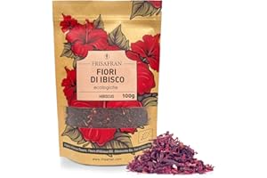 FRISAFRAN | Fiori di Ibisco Bio 100g | puro | naturale | tisane a freddo | essiccato | Fiore della Giamaica | Tè all'ibisco aromatico | Acqua giamaicana | Detox | infusi | Karkade Infuso | Drenante
