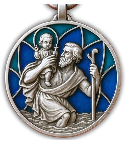 Porte-clés Saint Christophe Mosaïque Bleue - Protection Voyageurs, Idée Cadeau Personnalisable