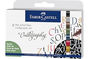 Faber-Castell 167508 Tuschestift Pitt Artist Pen Calligraphy Set, 2,5 mm, 8er Etui, Mehrfarbig