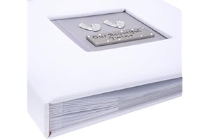 METAL PLANET LTD Our beautiful twins (neutral) photo album, soft dove grey design on white linen fabric album (boxed gift - Holds 6x4 photos x 100) with lined message area