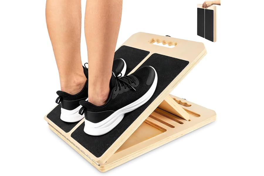 Professional Slant Board for Calf Stretching & Hamstring Flexibility - Adjustable Wooden Calf Stretcher with Non-Slip Surface, Portable Incline Board for Ankle, Knee & Squats | Home, Gym, Pilates Use