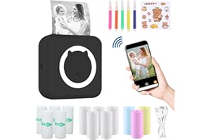 ZAKVOP Mini Imprimante Portable, Mini Imprimante Thermique, imprimante Photo Portable pour Android et iOS, imprimante sans Encre pour Notes, Images, Photos, Journal, DIY - Noir
