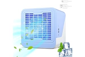 SONGERDUO Portable Air Conditioner,Evaporative Mini Air Cooler with 3 Speeds 7 Colors,Personal Cooler Fan with 500ml Large Water Tank,3 in 1 Evaporative,Quiet Mini Conditioner Desk Cooling Fan for Home,Bedroom