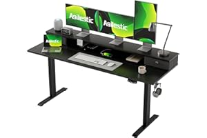 Agilestic Biurko z regulacją wysokości z dwiema szufladami, 160 x 60 cm elektryczne biurko komputerowe z funkcją pamięci, biurko biurowe i domowe, czarne