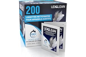 UDIVITA 200 lingettes nettoyantes pour appareils auditifs Udiclean humidifiées à séchage rapide emballées individuellement éliminent la sueur le cérumen et la saleté