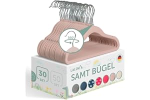 ‎LALENI Laleni Kinderkleiderbügel 30 Stück mit Samtbezug - platzsparende Kleiderbügel Kinder - 360° drehbare Kinder Kleiderbügel - rutschfeste Kleiderbügel Kinder samt - Kleiderbügel Baby - Kleiderbügel Rosa