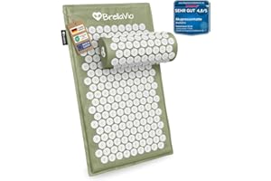 BrellaVio Akupressurmatte mit Kissen - Akkupunktur Massage Matte - Akupressur zur Entspannung für Rücken, Nacken, Schulter und Fuß - Akupunktur matte - Stachelmatte (Grün)