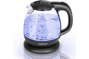 Aigostar Small Electric Kettle, 1.0L Black Glass Kettle Cordless, Compact Mini Clear Water Tea Kettle Fast Quiet Boil for Kitchen Bedroom Office, 2200W - Elfin 30A0Q