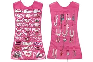 CareforYou®, organizer da appendere per abiti, vestiti, cosmetici, orecchini, espositore, organizer per riporre oggetti, accessori alla moda, a doppio lato, 30 tasche trasparenti e 14 linguette a strappo – lo stesso stile della TV, Tessuto, Rosso, 30 Pockets & 14 Hook