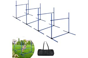 Suusolny Blau 4X Hürden für Hunde Agility-Ausrüstung Slalom Stangen Höhenverstellbar Slalom Training Trainingsset Trainingsstangen Sprungstangen-Set 104x70x101cm