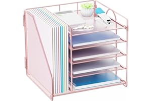 Restorgan Schreibtisch Organizer mit Aktenhalter, 5-stöckiges Papier Briefkasten Organizer, Desktop Organizer und Aufbewahrung, Mesh Schreibtisch Organizer und Zubehör für Bürobedarf zu Hause(Rosa)