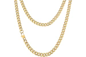 KRKC & CO KEEP REAL KEEP CHAMPION KRKC&CO Gold Chain Men's Necklace, 18k Gold Plated Men's Link Chain, Gold Chains for Men 3mm 5mm 6mm 9mmMiami Cuban Link Chain Curb Chain, Mens Necklace Glod/Silver