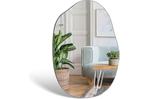 WOLIBEER Asymmetrischer Badezimmer Spiegel 95 x 65 cm, unregelmäßiger rahmenloser Wandspiegel mit schwarzer Rückwand, Spiegel für Badezimmer, Schlafzimmer, Eingangsbereich, Flur, Waschtisch