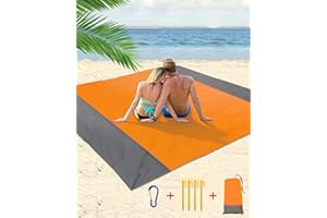 Zumhigh Beach Mat Picnic Blanket Waterproof Upgraded Extra Large Beach Blanket 210x200cm Picnic Blanket Beach Mat with 4 Fixed Nails for Beach Camping Hiking Compact Lightweight 83x79in Orange