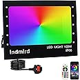 Indmird Smart RGB LED Flood Lights Outdoor, 100W RGB Color Changing Floodlight with Bluetooth and App IP66 Waterproof Party Uplighting Landscape Spotlight for Party Garden Halloween Stage Lighting