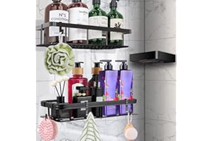 Purpledi Etagere Rangement Douche Lot de 3, Etagere Murale Salle de Bain Aluminium mit 4 Crochets, Panier de Cuisine ou Salle de Bain sans Perçage,étagère de Salle de Bain Murale