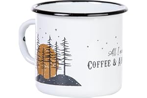 MUGSY tassenWERK.Com, Tazza Smaltata di Alta qualità con Scritta Coffee & Adventure, con Design di Montagna, Leggera e Resistente, per Campeggio e Trekking