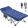 MOPHOTO Camp Bed with Mattress, Portable Fold Up for Outdoor Travel,190x71 Extra Wide Foldable Camping Cot, Guest Bed, Camp Beds for Adults, Office, Support 200KG（Blue）