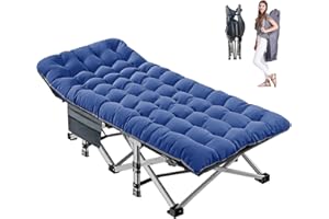 MOPHOTO Camp Bed with Mattress, Portable Fold Up for Outdoor Travel,190x71 Extra Wide Foldable Camping Cot, Guest Bed, Camp Beds for Adults, Office, Support 200KG（Blue）